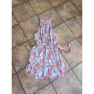 LUSH Open Shoulder Mini Dress Size Medium Floral Keyhole Open Back With Buttons